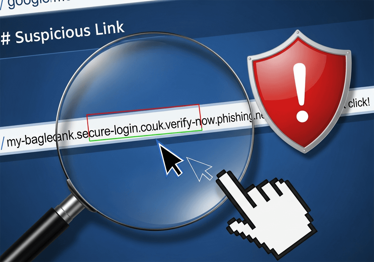 Liens suspects dans un mail phishing — survol pour vérifier l'URL